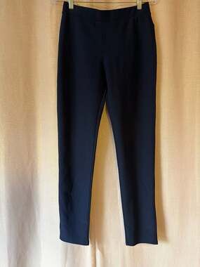 Conceited Navy Blue High Waist Pull On Ponte Slim Leg Pants